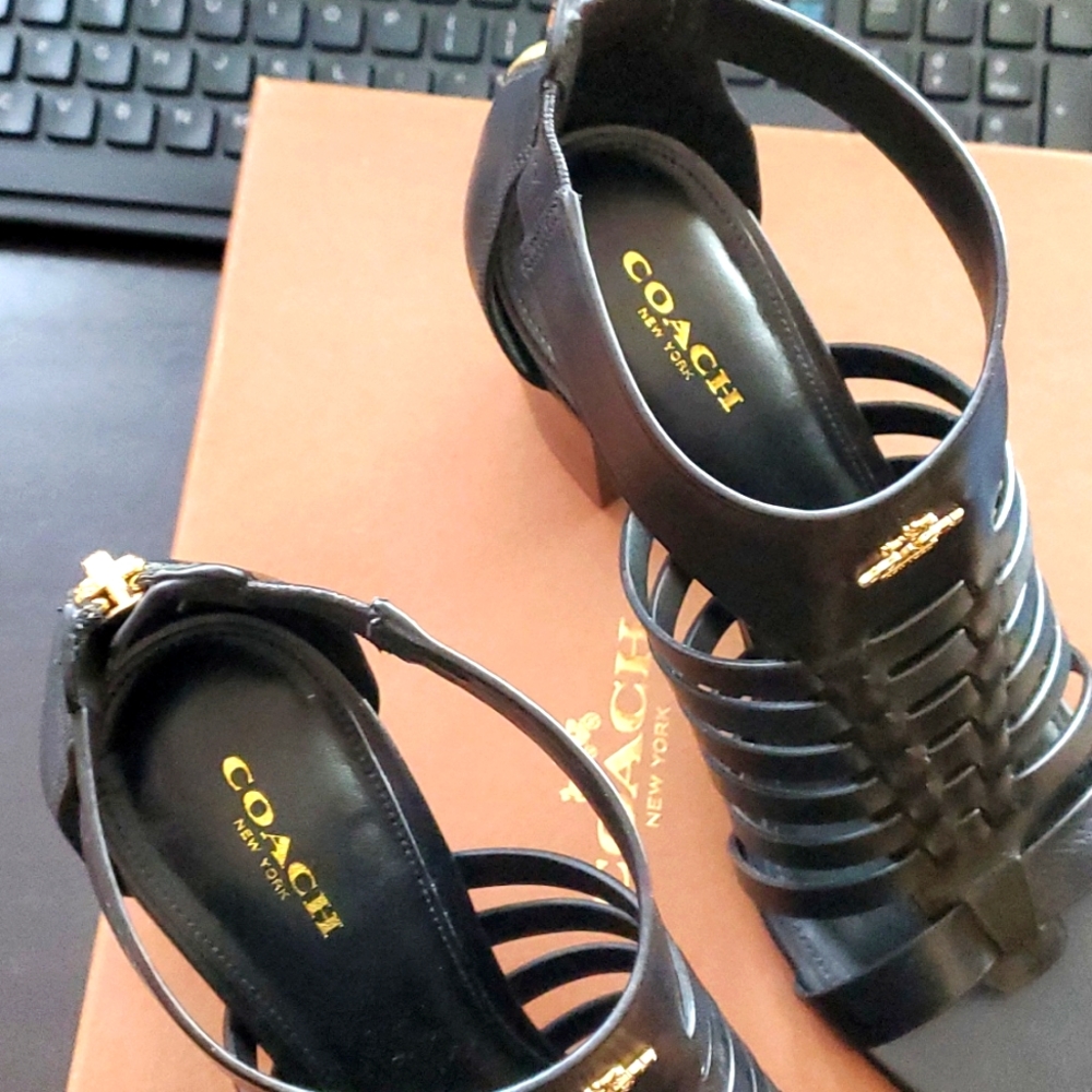 NIB Coach Leandra Sandal Size 8.5 Black Matte - Picture 6 of 7